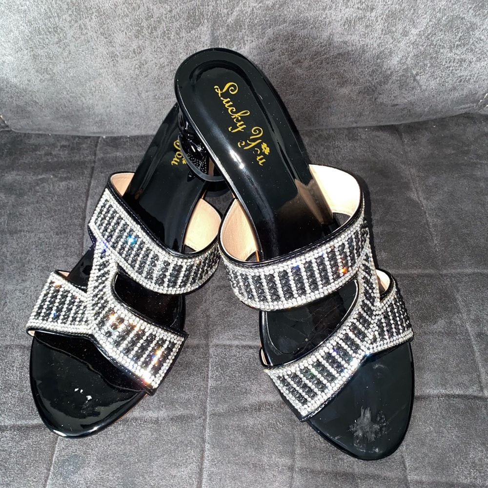Slip on open toe chunky heel sandal jeweled - Picture 2 of 5